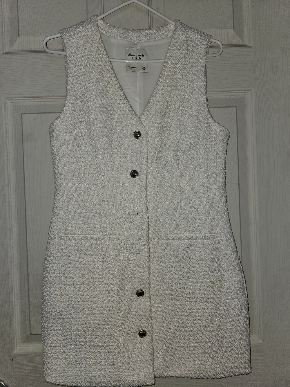 Abercrombie & Fitch White Textured Sleeveless Button Dress